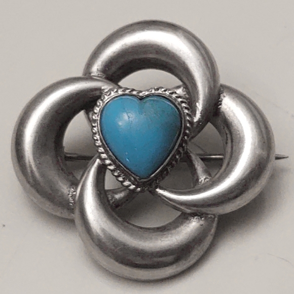 Vintage Native American Sterling Silver Turquoise Brooch - Picture 2 of 6